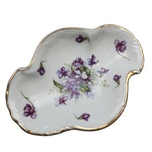 Vintage Violet Gold Trim Trinket Dish Royal Sealy China Japan Scalloped MCM